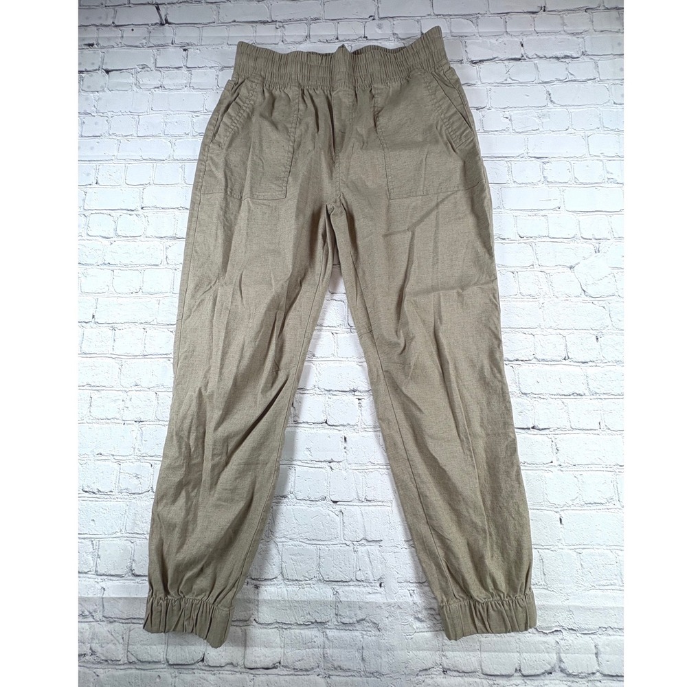 PrAna Mantra Jogger Pants Womens Medium Tan Good Hemp Blend Elastic Waist